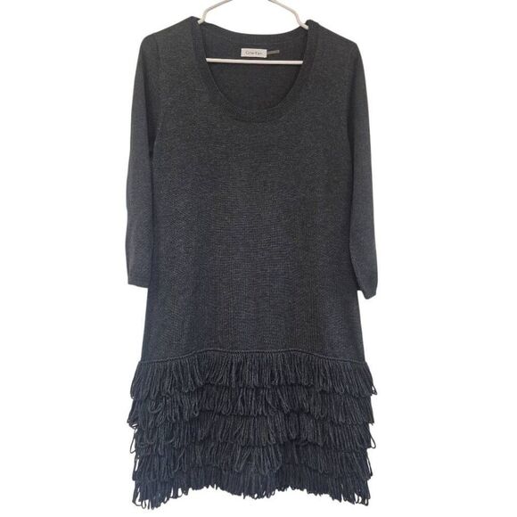 Calvin Klein Women's Heather Black Acrylic/Poly Scoop Neck 3/4 Sleeves Looped Fr - Picture 8 of 11